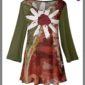 Green & Rust Floral Scoop Neck Tunic NWOT By Lily